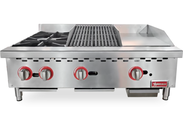 Omcan 36â€³ Gas Combination Hot Plate, Charbroiler and Griddle Combo 48086