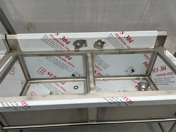 59'' CHEF Two Tub Sink with Centre Drain & No Drainboard CH-2047 - Image 3