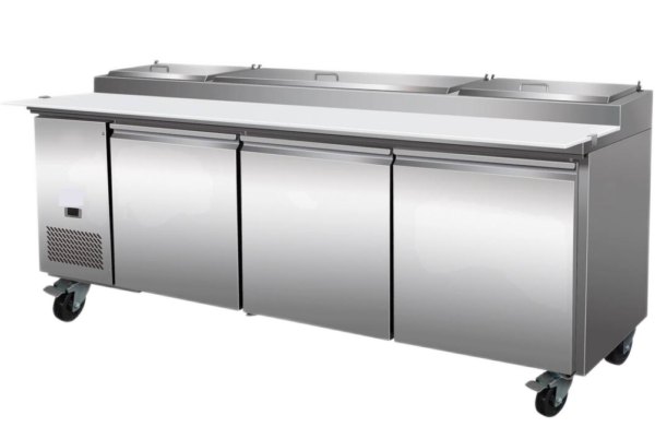 94" CHEF Triple Solid Door Refrigerated Pizza Prep Table WC-3DPPT-HC