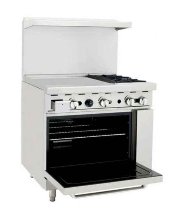 Atosa 36'' Range with (2) Open Burners 32,000 BTU and 24" Griddle on the  LEFT with (1) 26-1/2" Wide Oven, (2) Oven Racks  AGR-2B24GL - Image 3