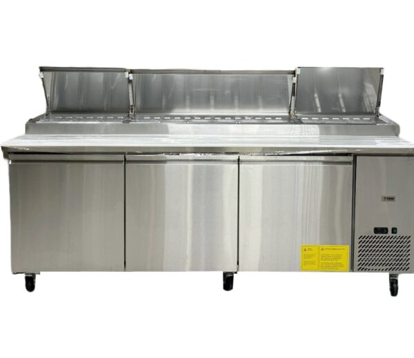 92" CHEF Three Solid Door Pizza Prep Table TPP-94