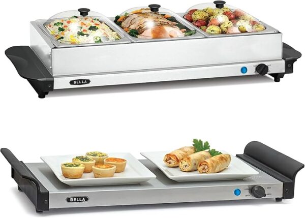BELLA 3 x 1.5 Quart Triple Electric Buffet Server, Food Warming Tray & Slow Cooker
