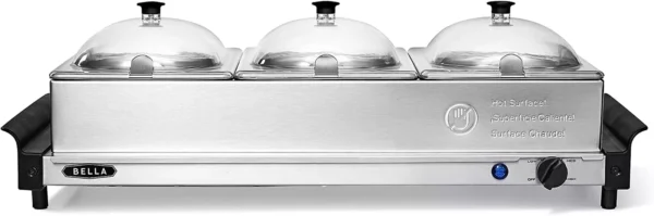 BELLA 3 x 1.5 Quart Triple Electric Buffet Server, Food Warming Tray & Slow Cooker - Image 2